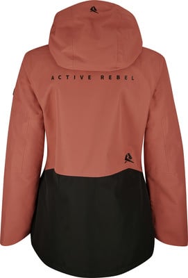 Rückseite einer rosa Jacke mit schwarzem Schriftzug ACTIVE REBEL und Logo. Rückseite einer rosa Jacke mit schwarzem Schriftzug ACTIVE REBEL und Logo.