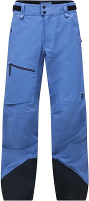 Blaue Skihose mit schwarzen Details und Peak Performance Logo. Blaue Skihose mit schwarzen Details und Peak Performance Logo.