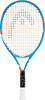 Blauer Tennisschläger mit orangen Saiten und HEAD-Logo.