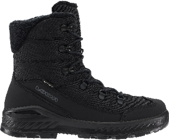 Schwarze LOWA Winterstiefel mit Fell und GORE-TEX Membran.