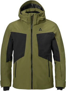 Grüne Herren-Skijacke mit schwarzen Einsätzen und Logo.