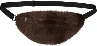 Braune Plüsch-Bauchtasche mit schwarzem Gurt und Reißverschluss. Braune Plüsch-Bauchtasche mit schwarzem Gurt und Reißverschluss.