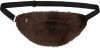 Braune Plüsch-Bauchtasche mit schwarzem Gurt und Reißverschluss.