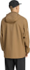 Mann von hinten in brauner Kapuzenjacke und schwarzer Kappe.