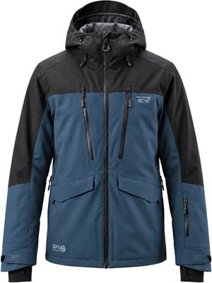 Blaue Herren-Skijacke mit schwarzen Elementen und R-Logo. Blaue Herren-Skijacke mit schwarzen Elementen und R-Logo.