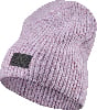 Eine lila Strickmütze mit schwarzem Patch mit dem Logo 'AR ACTIVE REBEL'.