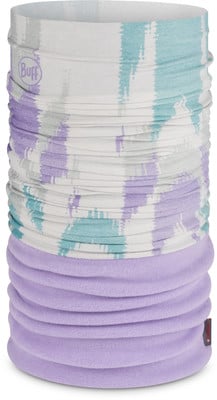 Nackenwärmer mit lila Fleece und Tie-Dye-Muster in Pastellfarben. Nackenwärmer mit lila Fleece und Tie-Dye-Muster in Pastellfarben.