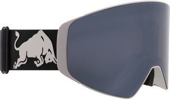 Skibrille mit Red Bull Logo und grauem Rahmen.