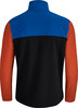 Rückansicht einer Herren-Fleecejacke mit blauem, schwarzem und orangefarbenem Streifen.
