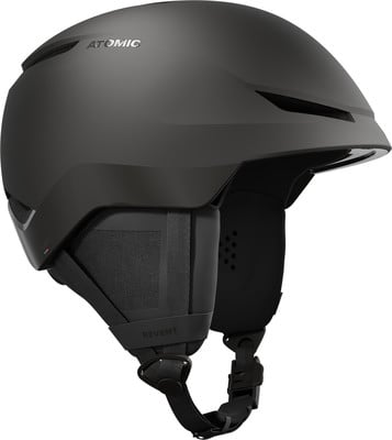 Schwarzer Atomic Skihelm mit seitlichem Logo. Schwarzer Atomic Skihelm mit seitlichem Logo.