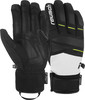 Schwarze Reusch Skihandschuhe mit weißem und grünem Detail, wasserdicht.