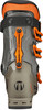 Skischuh mit orangefarbenen Details und Logo.
