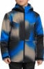 Jungenjacke mit blau-beigem Muster, mit Kapuze und Reißverschluss.
