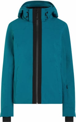 Blaue Skijacke mit schwarzem Reißverschluss und Kapuze. Blaue Skijacke mit schwarzem Reißverschluss und Kapuze.
