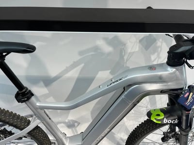 Silbernes E-Bike mit 'e bock'-Logo auf dem Schutzblech. Silbernes E-Bike mit 'e bock'-Logo auf dem Schutzblech.