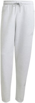 Graue Adidas Jogginghose mit Logo und Kordelzug.