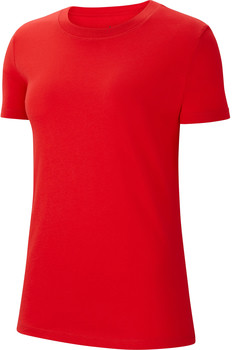 Ein rotes T-Shirt mit kurzen Ärmeln und Rundhalsausschnitt.
