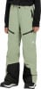 Helle grüne Skihose für Kinder mit schwarzen Details und Logo.
