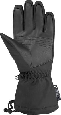 Schwarze wasserdichte Handschuhe mit Lederdetails und Kordelzug. Schwarze wasserdichte Handschuhe mit Lederdetails und Kordelzug.
