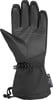 Schwarze wasserdichte Handschuhe mit Lederdetails und Kordelzug.