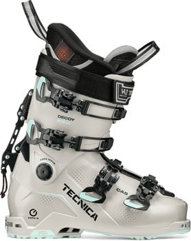 Damen-Skischuh Tecnica Decoy 105 W in Beige mit blauen Akzenten.