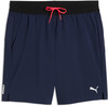 Herren-Shorts von Puma in Dunkelblau mit pinker Kordel und Logo.