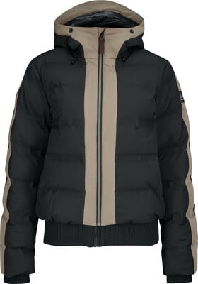 Schwarze Daunenjacke mit beigen Streifen an den Ärmeln und vorne. Schwarze Daunenjacke mit beigen Streifen an den Ärmeln und vorne.