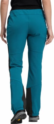 Damen-Outdoorhose in Petrol mit schwarzen Einsätzen und Gummizug.