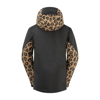 Schwarze Jacke mit Kapuze und Leopardenmuster an Ärmeln und Kapuze. Schwarze Jacke mit Kapuze und Leopardenmuster an Ärmeln und Kapuze.