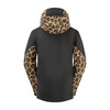 Schwarze Jacke mit Kapuze und Leopardenmuster an Ärmeln und Kapuze.