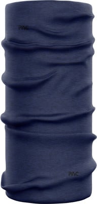 Dunkelblauer Multifunktionsschal mit PAC-Logo oben und unten. Dunkelblauer Multifunktionsschal mit PAC-Logo oben und unten.