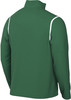 Grüne Jacke mit weißen Streifen an Schultern und Ärmeln.