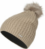 Gestrickte Mütze mit Kunstpelz und Markenlogo in Beige.