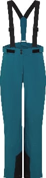 Damen-Ski-Latzhose in Dunkeltürkis mit schwarzen Trägern.
