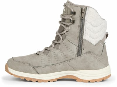 Grauer Winterstiefel mit Schnürung und Reißverschluss für einfaches Anziehen.