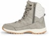 Grauer Winterstiefel mit Schnürung und Reißverschluss für einfaches Anziehen.