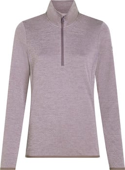 Damen-Pullover in Hellviolett mit kurzem Reißverschluss am Kragen.