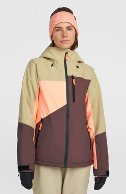 Damen-Skijacke von O'Neill mit Farbblockierung und Kapuze. Damen-Skijacke von O'Neill mit Farbblockierung und Kapuze.