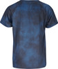 Rückseite eines dunkelblauen T-Shirts mit kurzen Ärmeln und Muster.