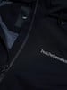 Detail einer schwarzen Jacke mit Peak Performance Logo und Reißverschluss.