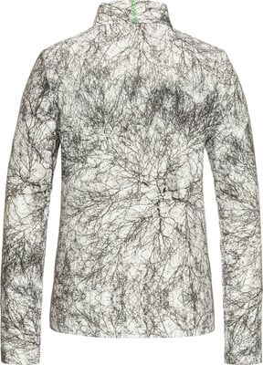 Damenpullover mit Astmuster, weiß mit grünem Detail am Kragen. Damenpullover mit Astmuster, weiß mit grünem Detail am Kragen.