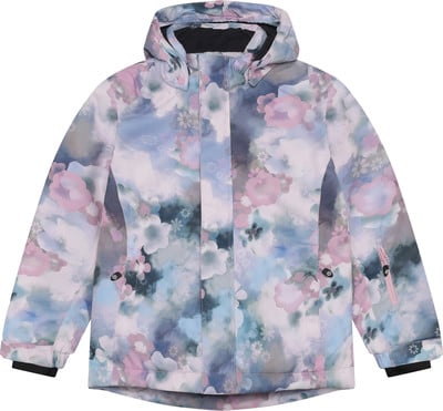 Mädchen-Winterjacke mit Blumenmuster in Pastellfarben. Mädchen-Winterjacke mit Blumenmuster in Pastellfarben.
