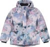 Mädchen-Winterjacke mit Blumenmuster in Pastellfarben.