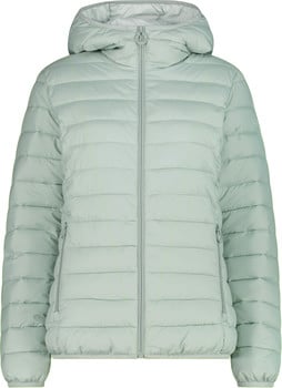 Leichte, pastellgrüne Daunenjacke mit Kapuze und Steppung.