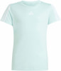 Hellblaues Adidas-T-Shirt mit weißem Logo und Streifen an den Ärmeln.