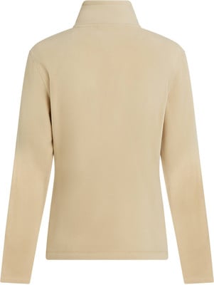 Rückansicht eines beigen Fleece-Pullovers mit Stehkragen. Rückansicht eines beigen Fleece-Pullovers mit Stehkragen.