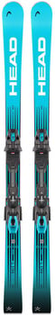 HEAD-Ski mit blauem Design und schwarzen Bindungen für sportliche Skifahrer.