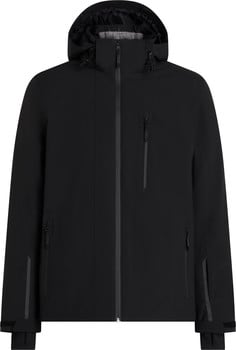 Schwarze Herren-Winterjacke mit Kapuze und mehreren Reißverschlusstaschen.