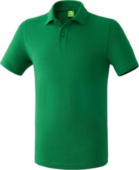 Grünes Poloshirt mit kurzen Ärmeln und Kragen.