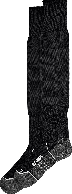Schwarze hohe Fußballsocken mit Erima-Logo und rutschfester Sohle. Schwarze hohe Fußballsocken mit Erima-Logo und rutschfester Sohle.